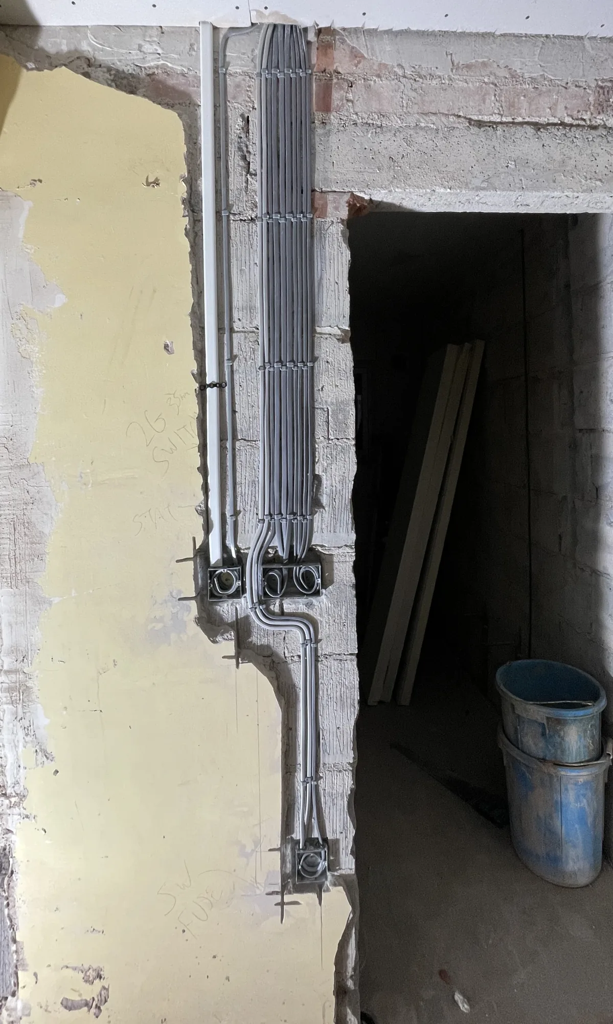 Rewire cable management before plastering